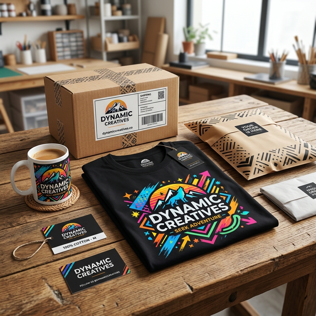 Custom t-shirt mockup showing a colorful vector graphic being printed
