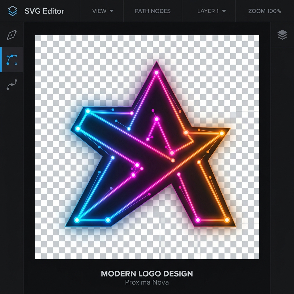 Digital design dashboard illustrating transparent grid and vector logo